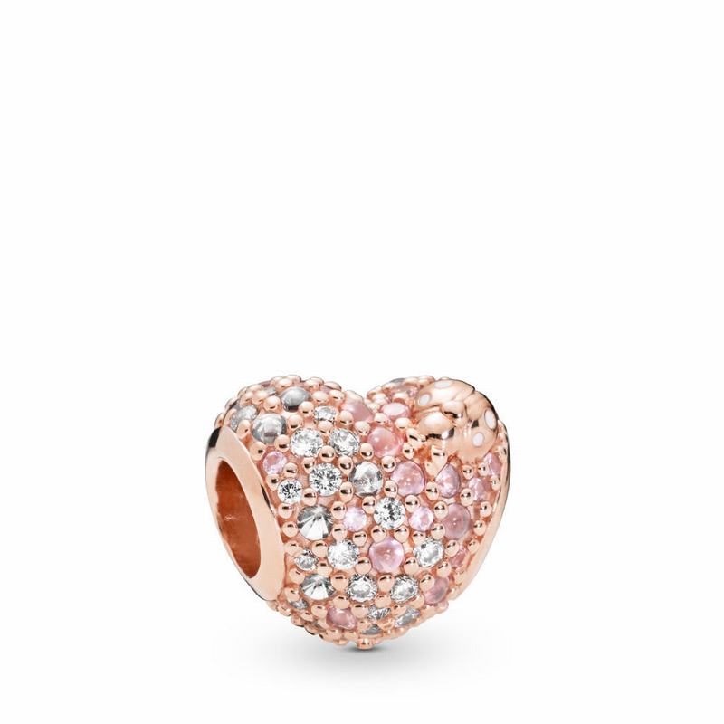 Pandora Gleaming Ladybird Heart Charm NZ, Pandora Rose™ (459026-APC)